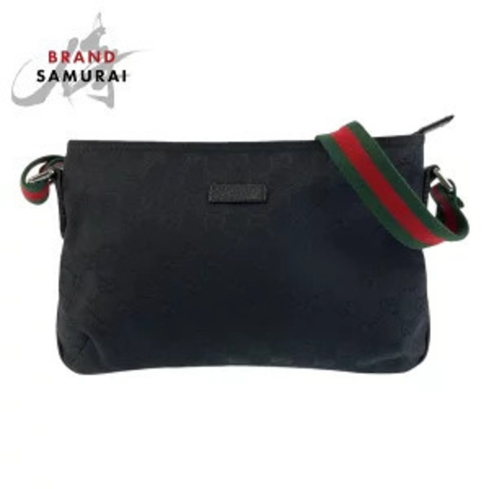 Gucci Sherry black GG canvas leather shoulder bag pouch